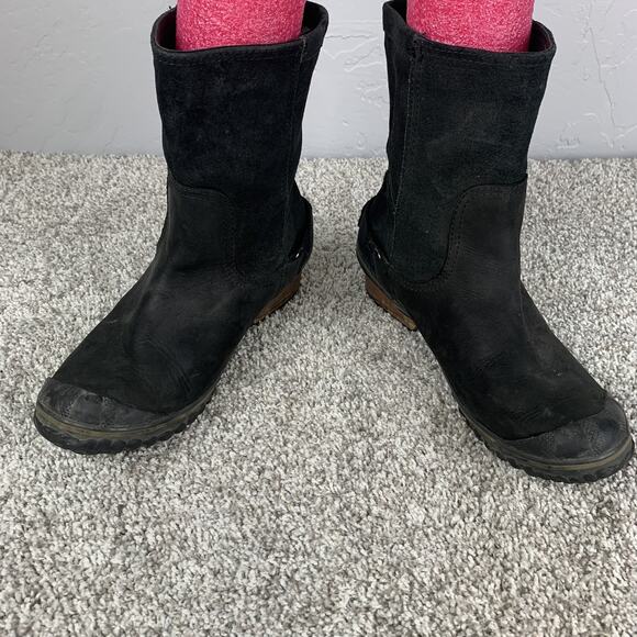 Sorel Boots Womens Size 9.5 Black Leather Suede Pull On Waterproof NL2107-010 - Picture 1 of 10